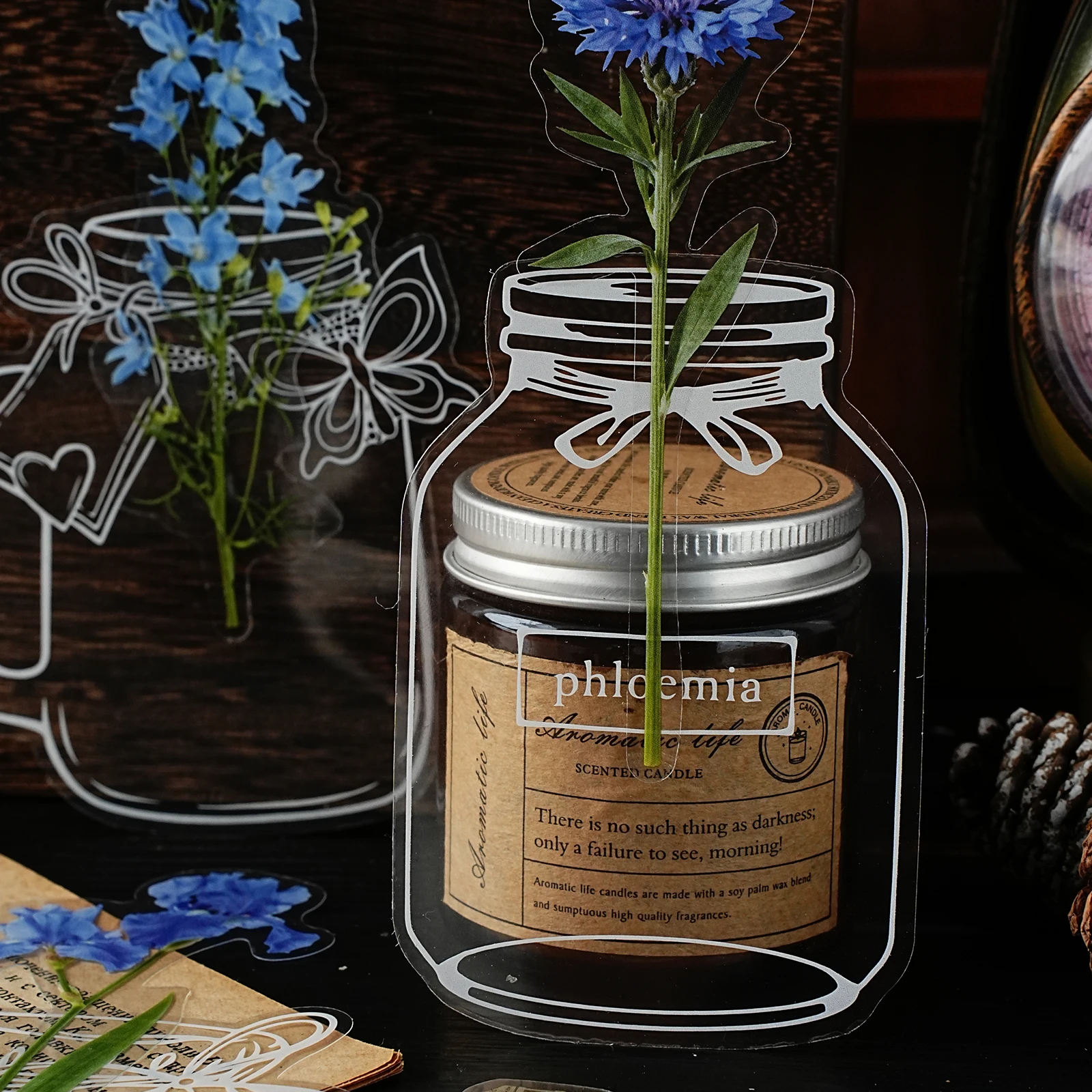 에토리 라이프 포겟미낫 15개 블루 플라워 자르잉글리쉬 스티커 투명 펫 데코레이티브 스티커 노트북, 휴대폰 스티커, 여행가방, 사진 앨범, DIY 스크랩북 용품, 선물 종이 가방, 학교 용품, 장난감 스티커