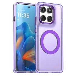 Magnetic Wireless Charging Transparent Case with Candy Colors for Motorola Edge 60 Neo (Purple)