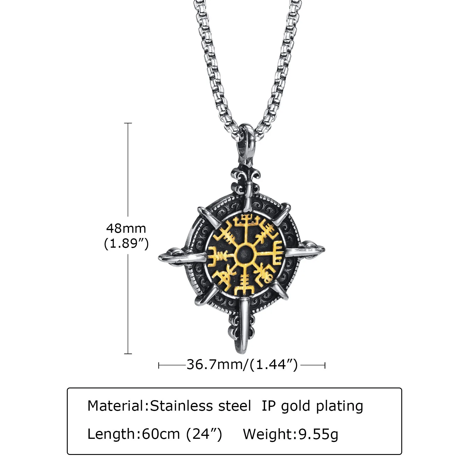 Viking Pendant, Vegvisir Norse Runes Compass Necklace, Stainless Steel Pendant Chain Amulet Men Necklace,Norse Mythology