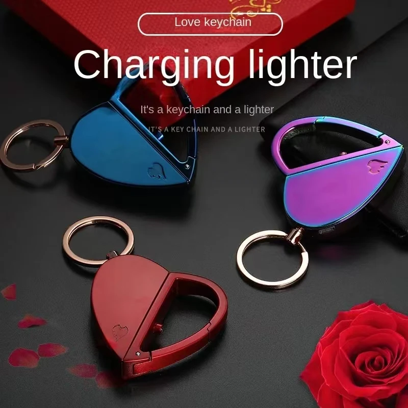 

Fashion Love Shaped Folding Keychain Tungsten Wire Lighter USB Charging Electronic Cigarette Lighter 520 Valentine's Day Gift