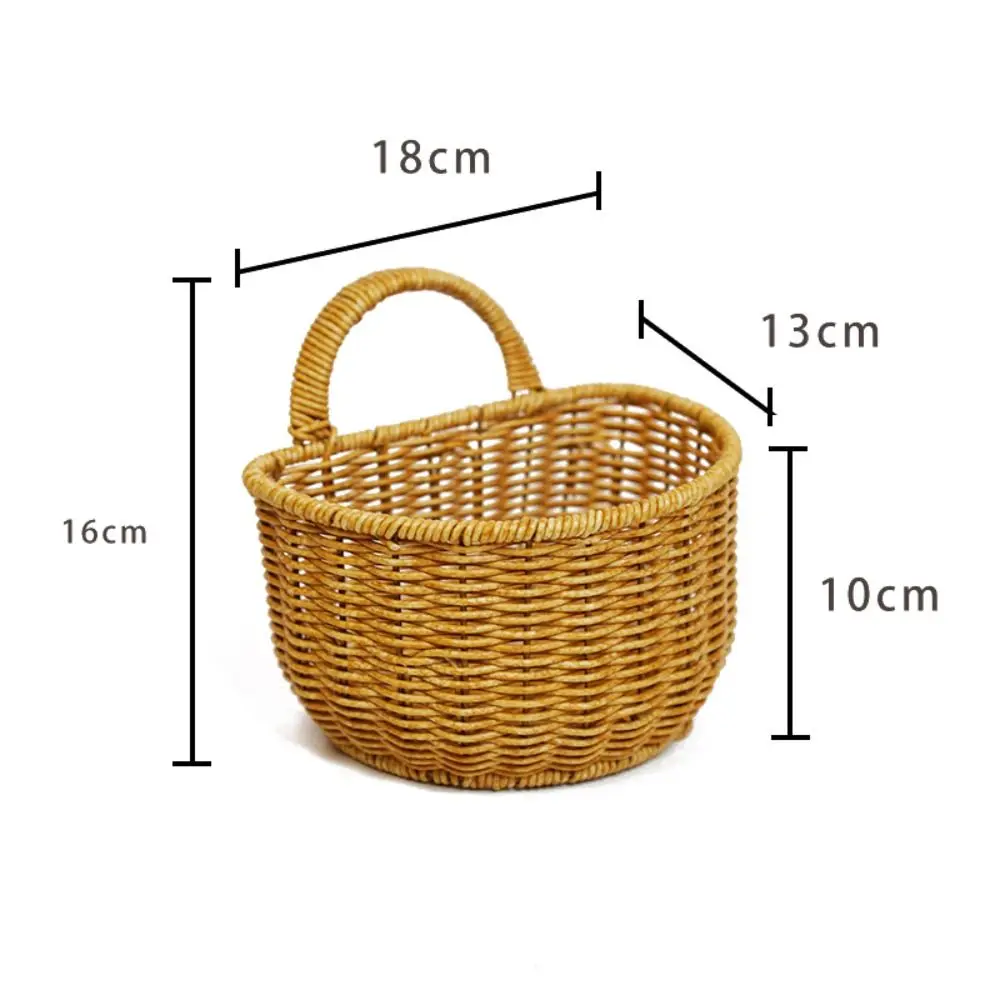 Imitation Rattan Kitchen Storage Basket with Handle Brown Wall Hanging Basket Sundries Organizer Toilet Rack 3
