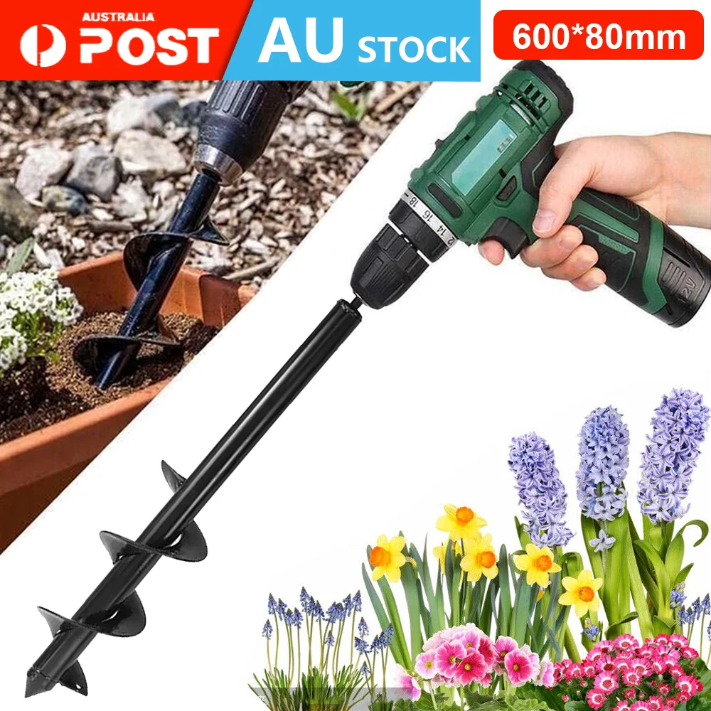 Post Hole Digger Auger 600x80MM Ground Drill Bit Horticultural Plant Twists drill