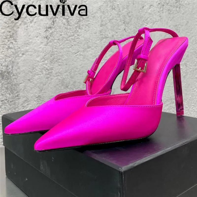 

New Silk Pointy Toe High Heels Runway Party Shoes Women Sexy Ankle Wrap Strap Sandals Summer Designer Banquet Brand Woman Shoes