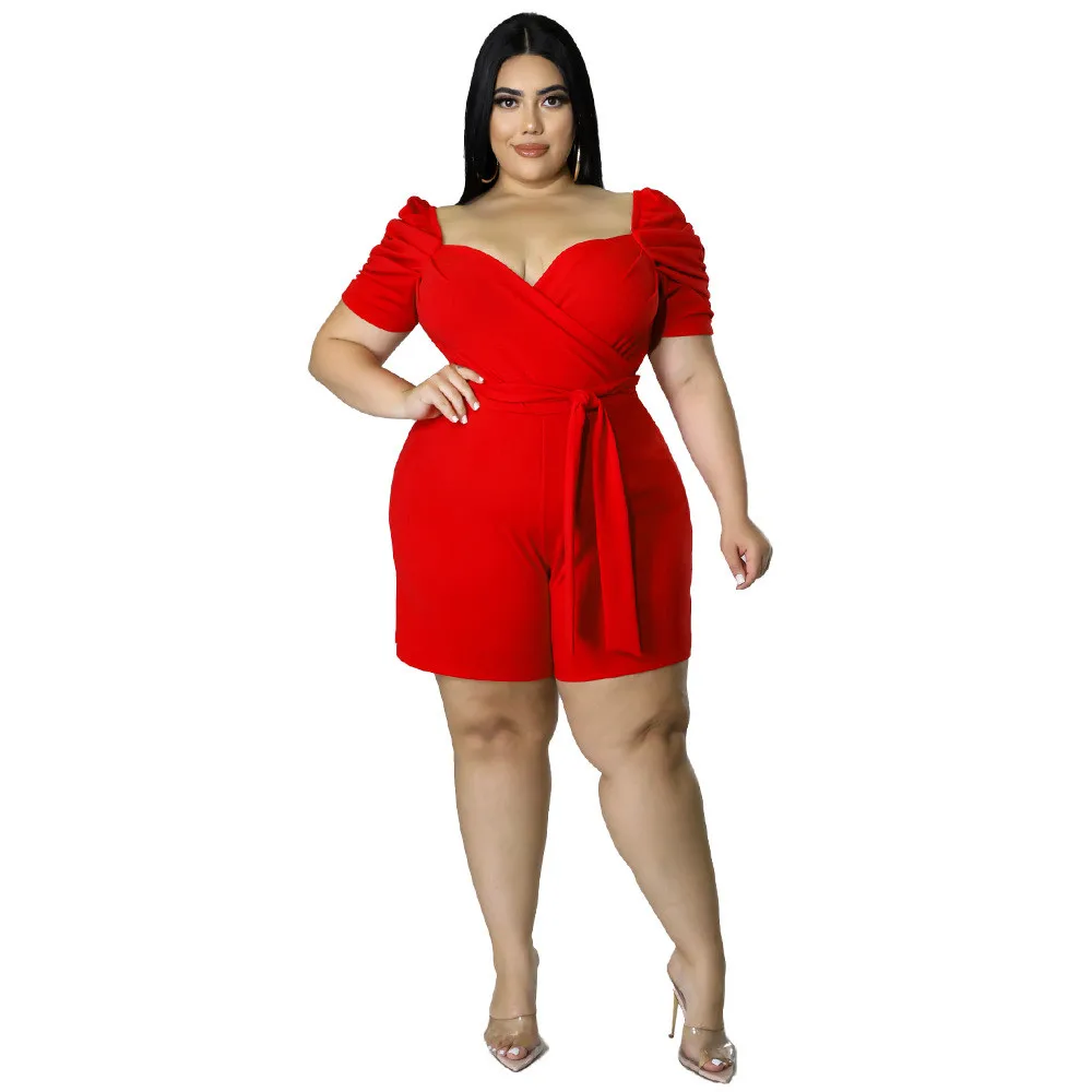 Wmstar Plus Size Summer Jumpsuit Women Casual One Piece Outfits Short Sleeves Stretch Holiday Playsuits Wholesale Dropshipping