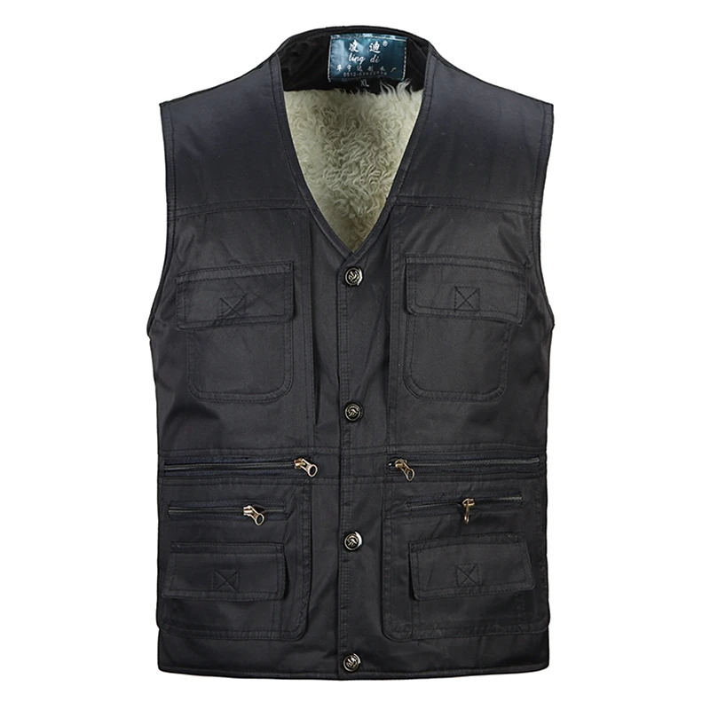 

2022 Winter Fleece Warm Vest Men Autumn Male Casual Multi Pocket Photographer Sleeveless Jacket Mens Waistcoat With Many Pockets