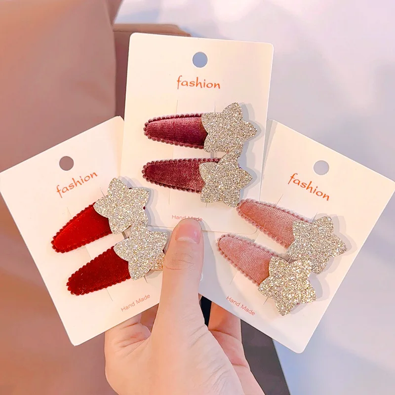 2pcs Sparkling Stars Children's Hairpin Bangs Clip Side Hairpin Barrettes Headwear Girls Kids Women Hair Accessories