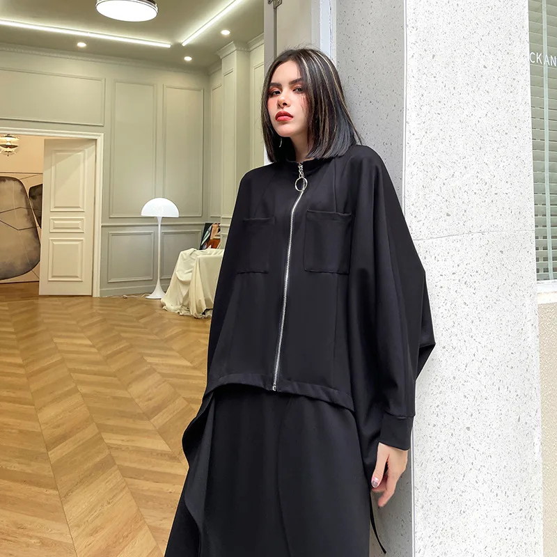 

2023 Spring Autumn Korean Fashion Vintage Batwing Sleeve Zip Women Short Jacket Casual Loose Plus Size Coats For Women
