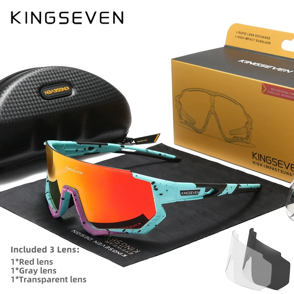 

KINGSEVEN Replaceable Mirror Lens Glasses Bike Cycling Anti-slip Photochromism Color Contrast Polarization Riding Bicycle