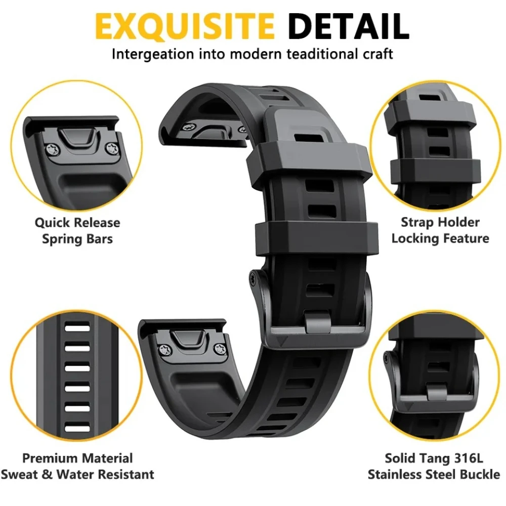 Enhanced Silicone Sport Strap - QuickFit 26/22mm, Universal Fit