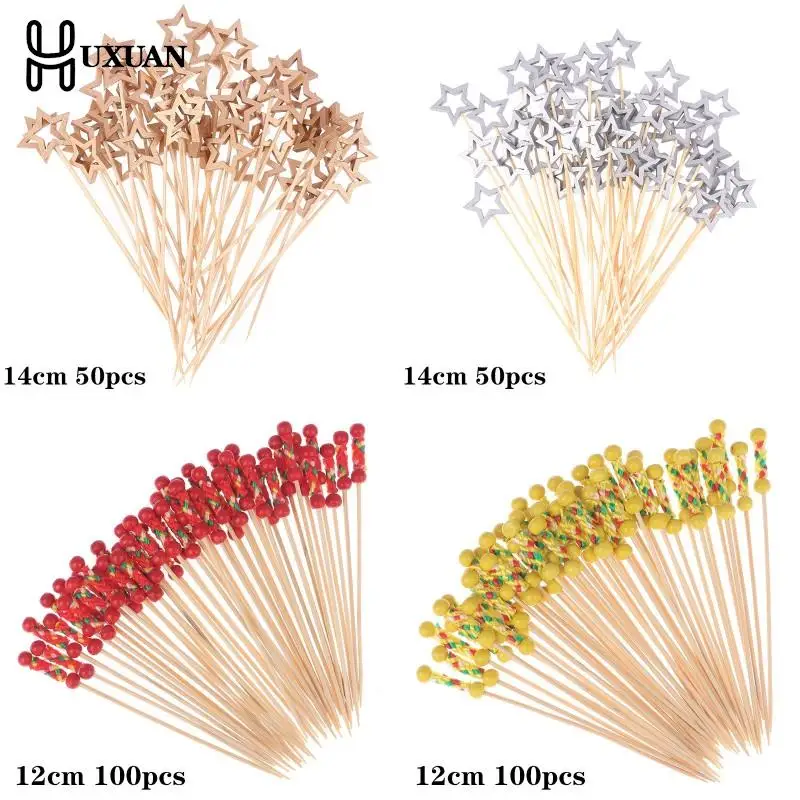50/100Pcs Star Disposable Bamboo Skewers Food Cocktail Picks Buffet Fruit Cupcake Fork Sticks Party Table Decoration Supplies