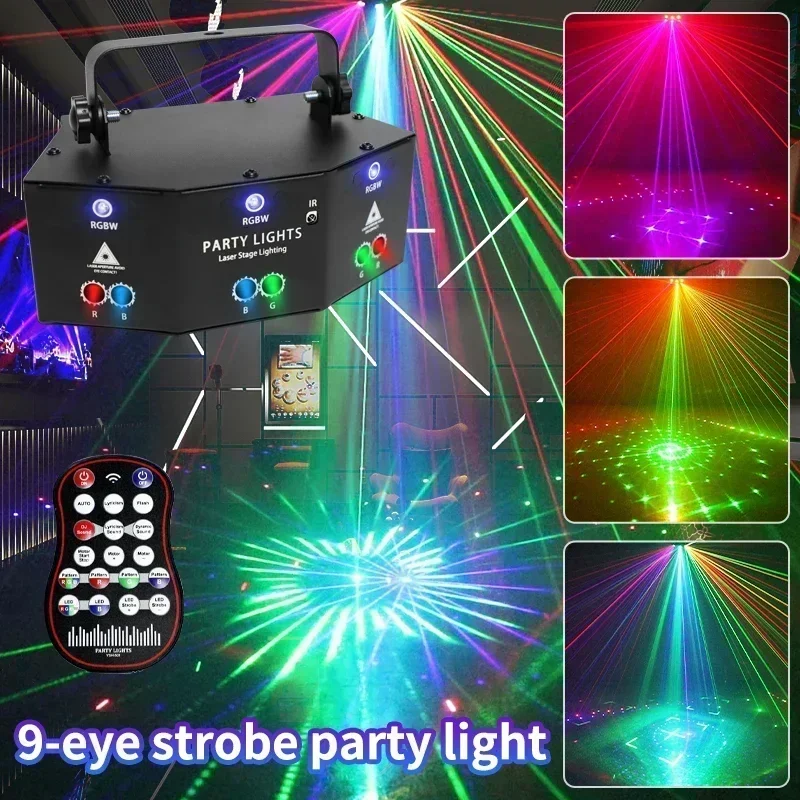 

Latest RGB 9-eye Stage Lighting Effect KTV Remote Control Flash Light Indoor Bar Performance Party Atmosphere Disco Laser Light