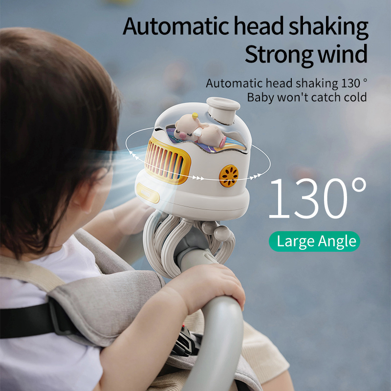 English Baby Stroller Small Fan Octopus Leaf Less Head Shaking Baby Handcart Electric Fan Children's Bicycle USB Charging