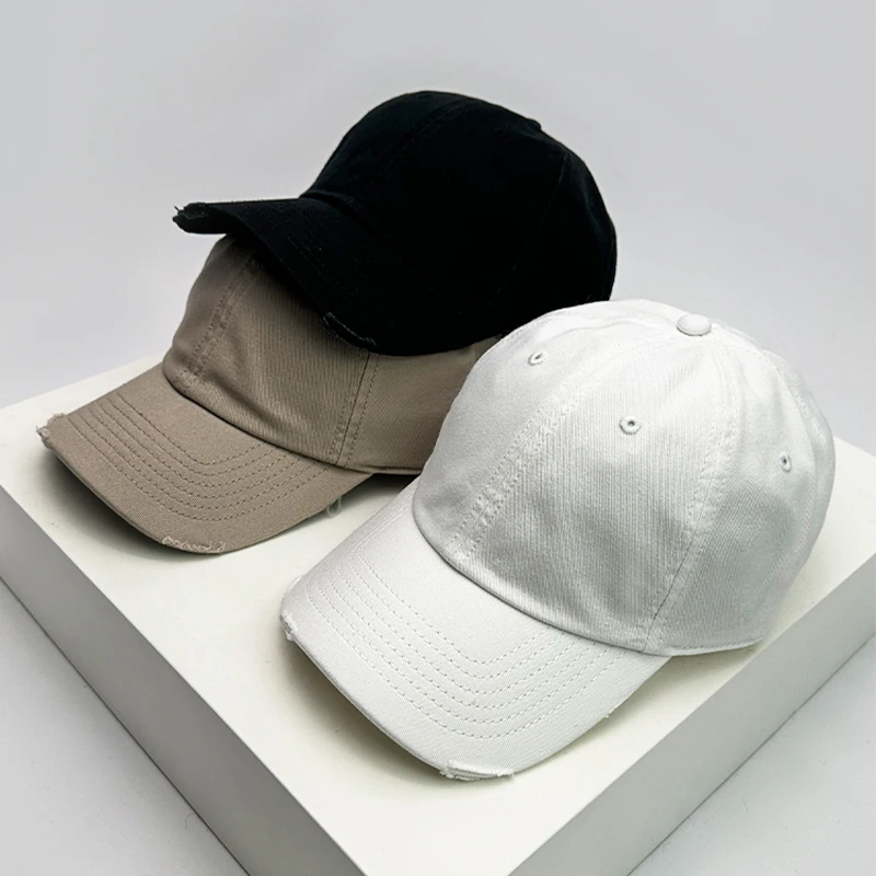 

New Men Women Broken Hole Style Solid Snapback Caps Versatile Korean Sunshade Fashion Distress Baseball Hats Retro High-quality