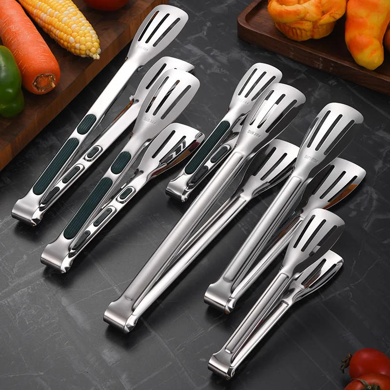 7/9/12inch kitchen tongs 304 stainless steel grill tongs for cooking BBQ non-slip salad clips tong kitchen accessories stainless steel tongs