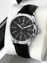 Elegant Men's Wristwatch with Leather Strap and Sleek Design - Premium Quality with Stylish Gift Box (Black)