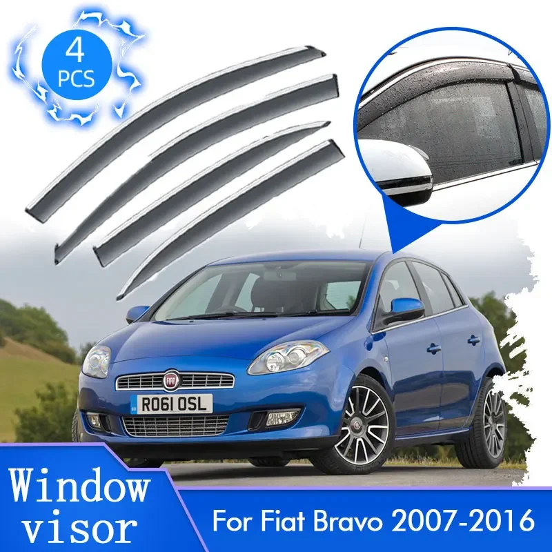 4X Per Fiat Bravo Sport Ritmo 2007 ~ 2016 Porta Sole Pioggia Finestra Visiera Deflettore Protezioni Tenda Da Sole Vent Cover Protector Accessori Auto