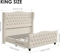King Size 54.3” Tall Platform Bed Frame with Deep Button Tufted Wingback Headboard and Footboard, Velvet Upholstered Bed Frame 2