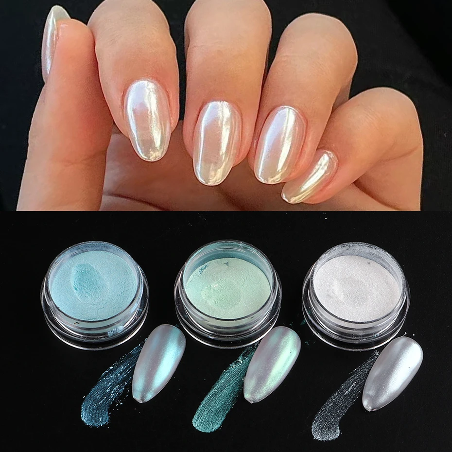 Nail Powder Nail Glitter Nail Pigment Nail Decoration Nail Decorations 1 Box Aurora Nail Fairy Powder Pigment Pearl White Rubbing on Nail Art Glitter Dust Chrome Manicure Holographic Decorations TRX