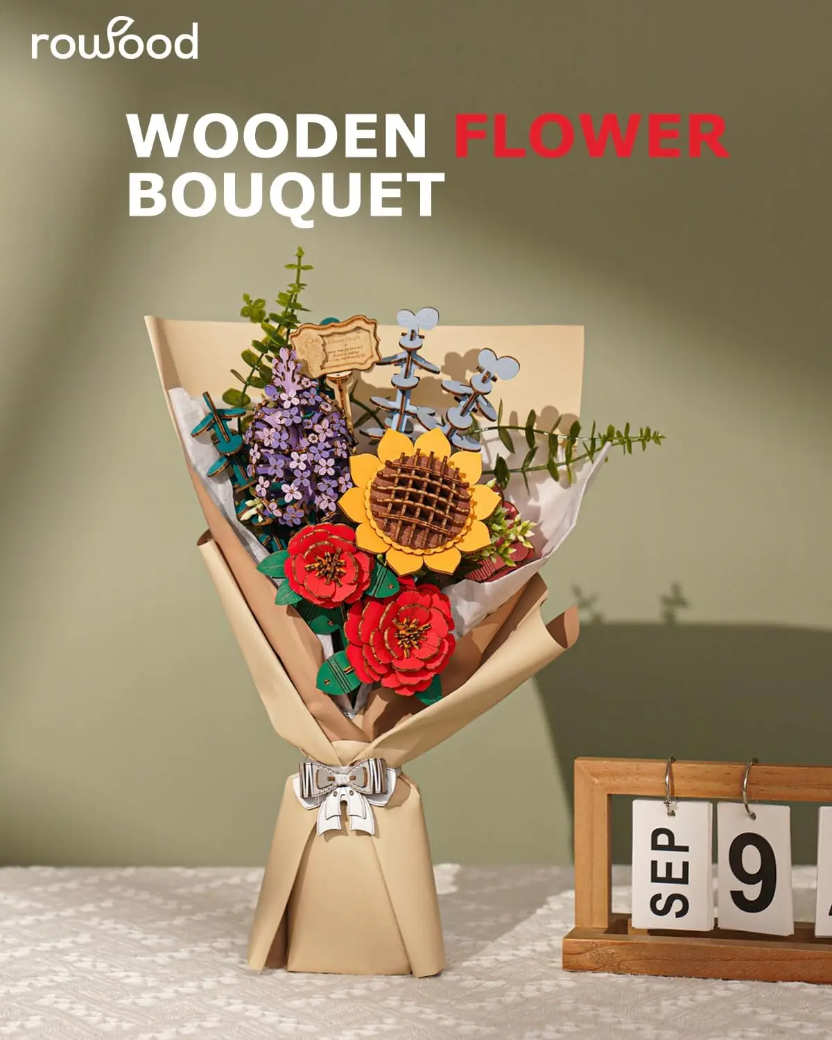 Rowood Gerbera 3D Holz Puzzle - Künstliche Blume Zum Selberbauen Für Deko & Geschenk