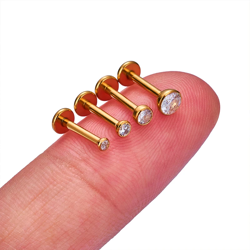 Heart CZ Labret Stud 16G 2/5Pcs ASTM F136 3/4mm For Tragus Helix Cartilage Conch Flatback Earlobe Piercing Body Jewelry stud earrings,ear accessories