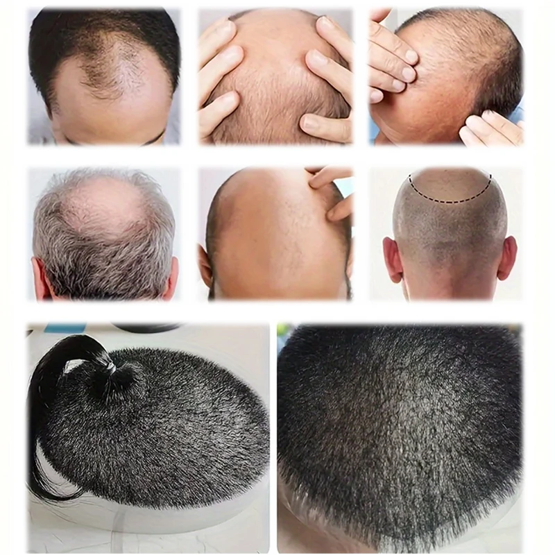 Capelli umani al 100% Nero Buzz Cut Parrucchino per uomo Ultra sottile Traspirante 15 * 20 cm PU Topper Accessorio per capelli quotidiano dall'aspetto naturale - immagine 6