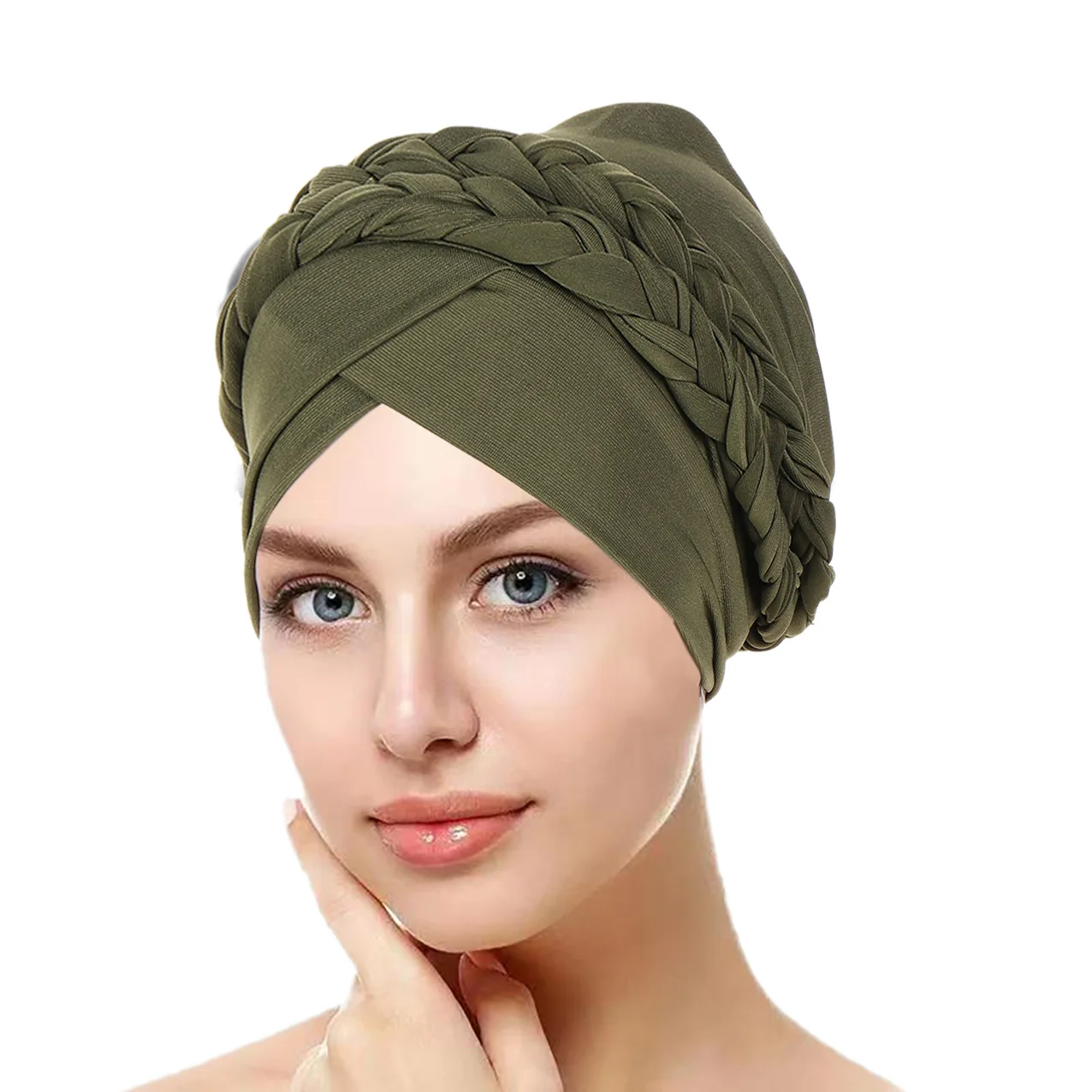 

Ramadan Cross Forehead Braided Hijab Solid Color Muslim Turban Caps Ready To Wear Women Head Scarf Headwrap Chemo Cap