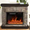 Electric Fireplace with Mantel,Freestanding Stone Fireplace Heater TV Stand with Remote Control, Realistic Flame Effect &3D Log 1