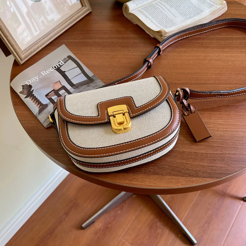 

Women's Canvas Leather Shoulder Bag 2023 Trend Brand Small Square Bag Luxury Designer Handbag Fashion Messenger Bag Saddle Bag