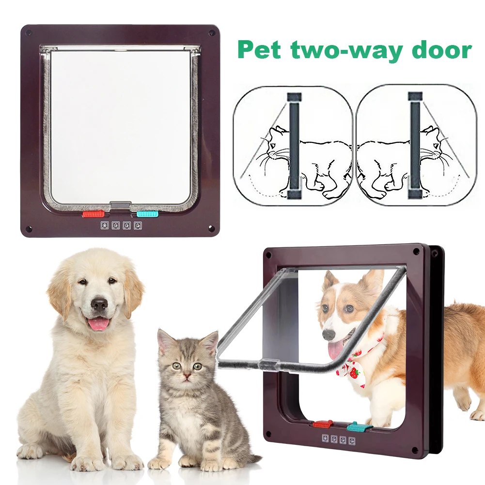Smart Pet Door 4 Way Lock Security Flap Sliding Door Controllable Switch Cat Puppy Safety Gate Dog Kitten Flap Pet Supplies cat door,pet door