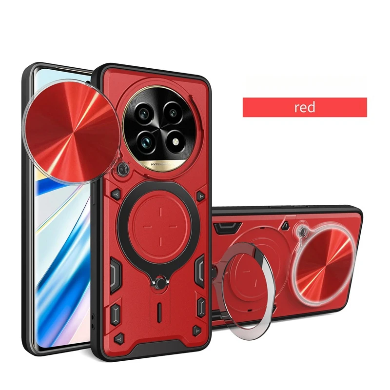 Shockproof Armor Case with Slide Lens Protector and Ring Holder