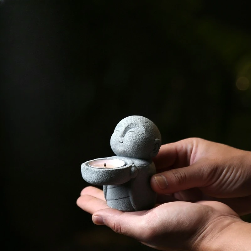 Resin Buddha Statues Little Buddha Statue Candle Holder Cute Tea Light Buddha Figurine Candlestick for Wealth Good Luck Decor