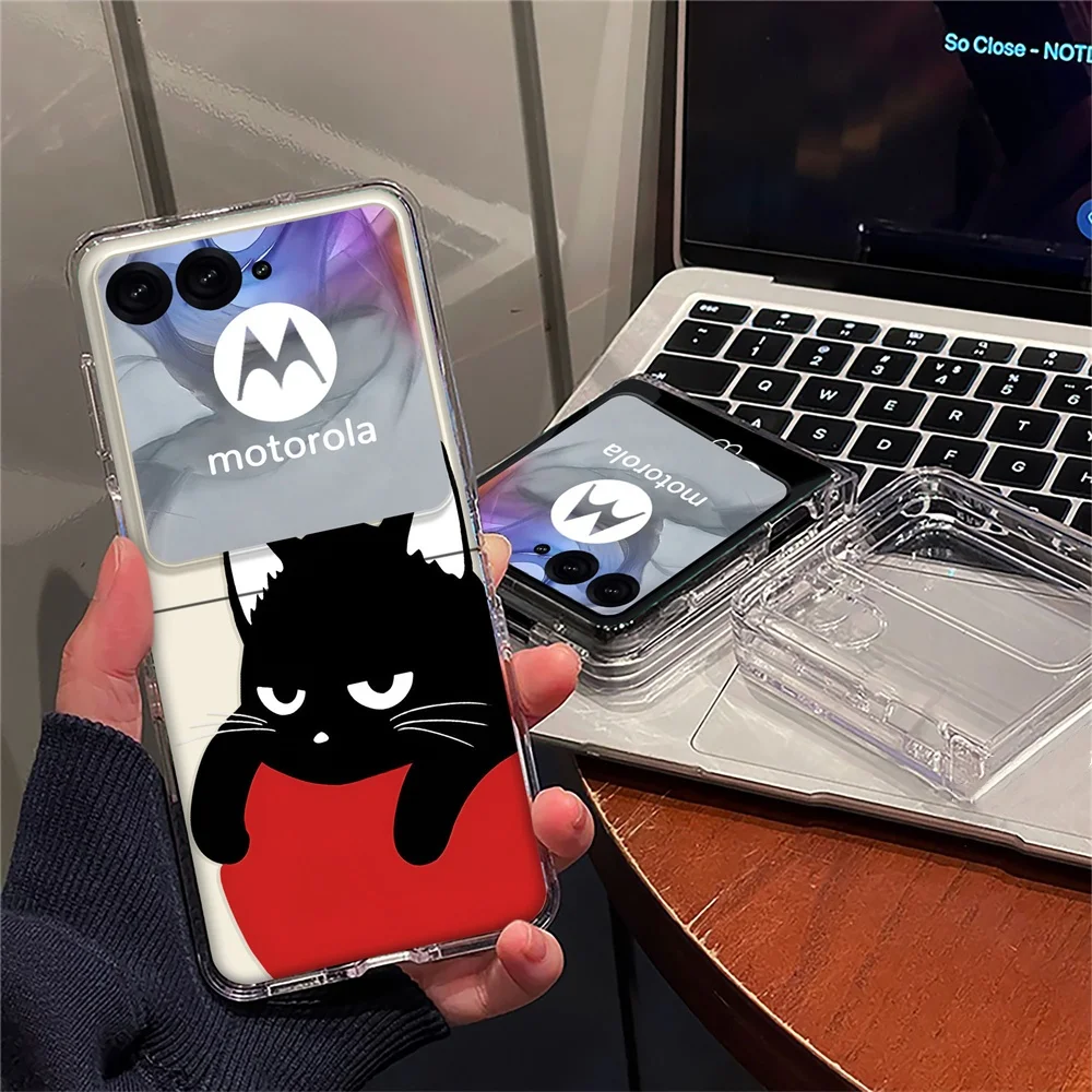 Cute Lazy Black Cat Transparent Hard Folding Phone Case Cover