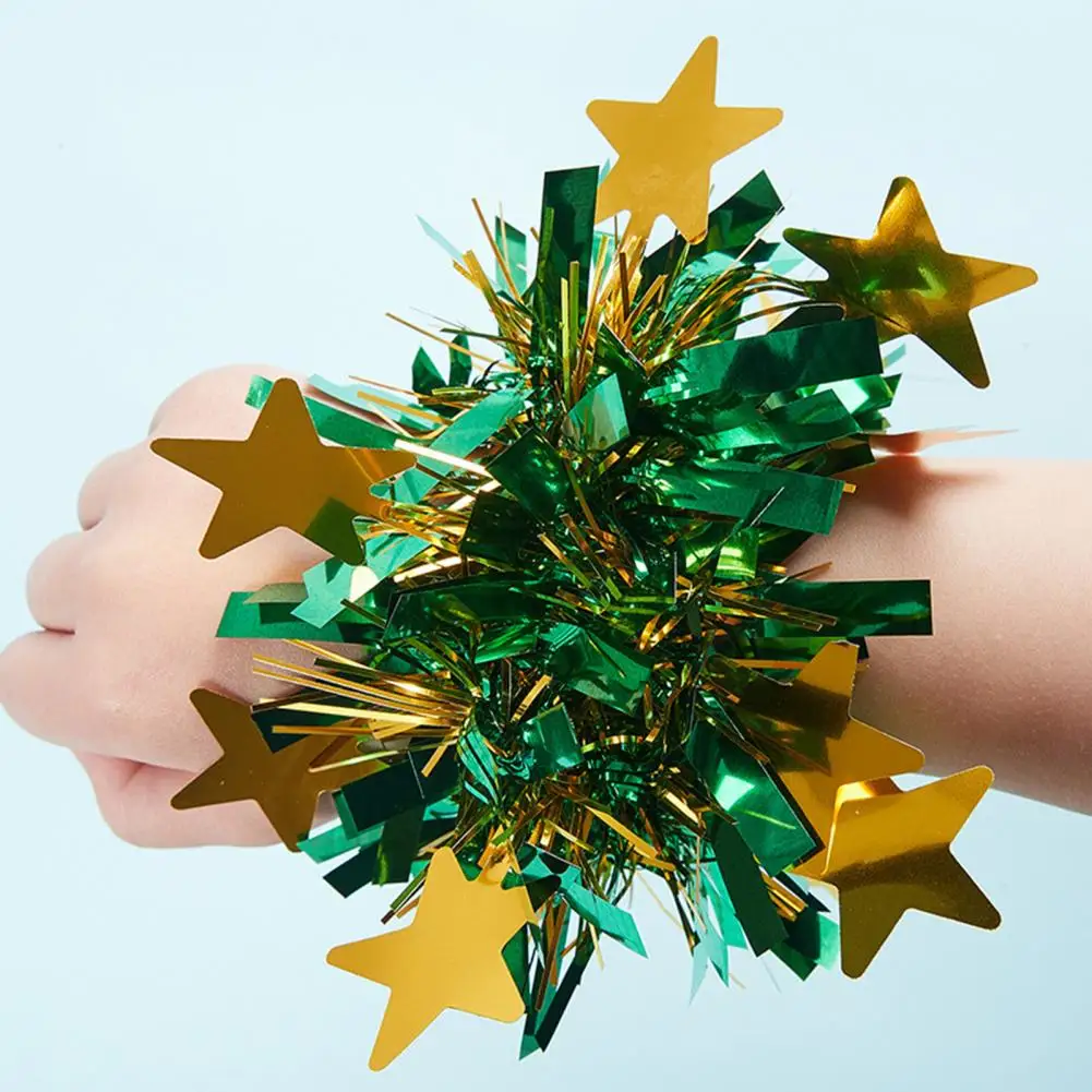 6Pcs Metallic Pom Poms Cheerleading Elastic Hair Ropes Stage Performance Elastic Band Bracelet with Star Decor Celebration Volle