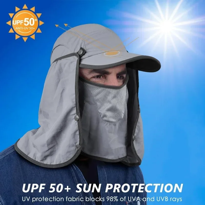 GADIEMKENSD UPF 50+ Visor Hat Foldable Detachable Sun Protection Breathable Mosquito Veil Camping Fishing Hiking Duck Tongue M50