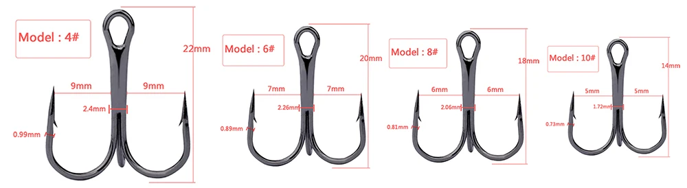 Description Picture 5 of itemTreble Hook 10#-10/0# Full Size Fishhooks 34PCS/10PCS Super Sharp Strength Carbon Steel Angle Anchor Sea LAKE Carp Fishing Hooks