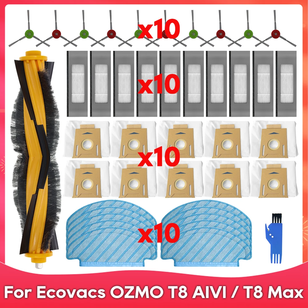 Compatible con Ecovacs DEBOT OZMO T8+ / T8 AIVI / T8 Max / N8 Plus / N8 Pro Accesorios de piezas de rodillo cepillo lateral filtro mopa bolsa de polvo