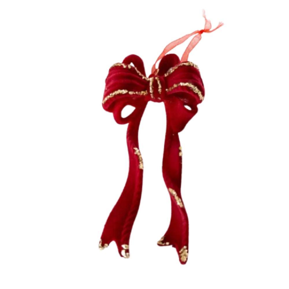 thumbnail image 1 of Wine Red Christmas Snowfall Deer Pendant Flocking Cartoon Xmas Tree Hanging Ornaments Elegant Wreath Butterfly Knot Elk, 1 of 5
