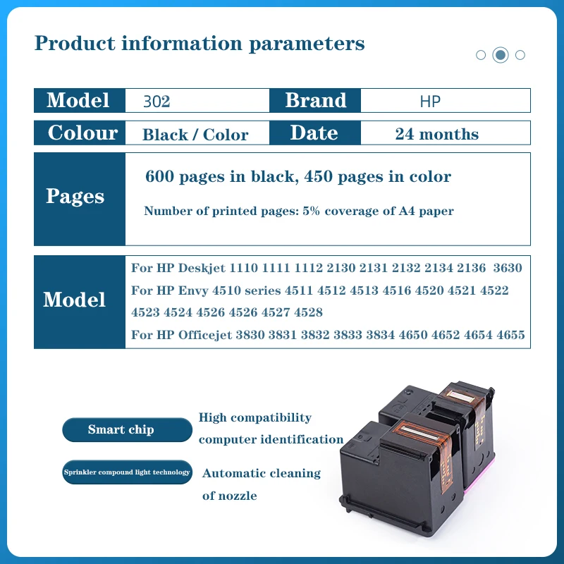 Cartouches d'encre 302XL pour HP 302 XL, Deskjet 1110, 1112, 2130, 2135,  1110, 3630, 3632, 3830, 3831, 3833, 4650, 4654, 4657, 4510 - AliExpress