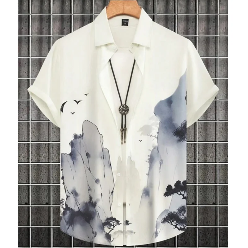 Shirt For Men 3d Ink Painting Prints Men&rsquo;s Clothing Daily Casual Short Sleeve Beach Party Sweatshirt Street Hawaii Shirt