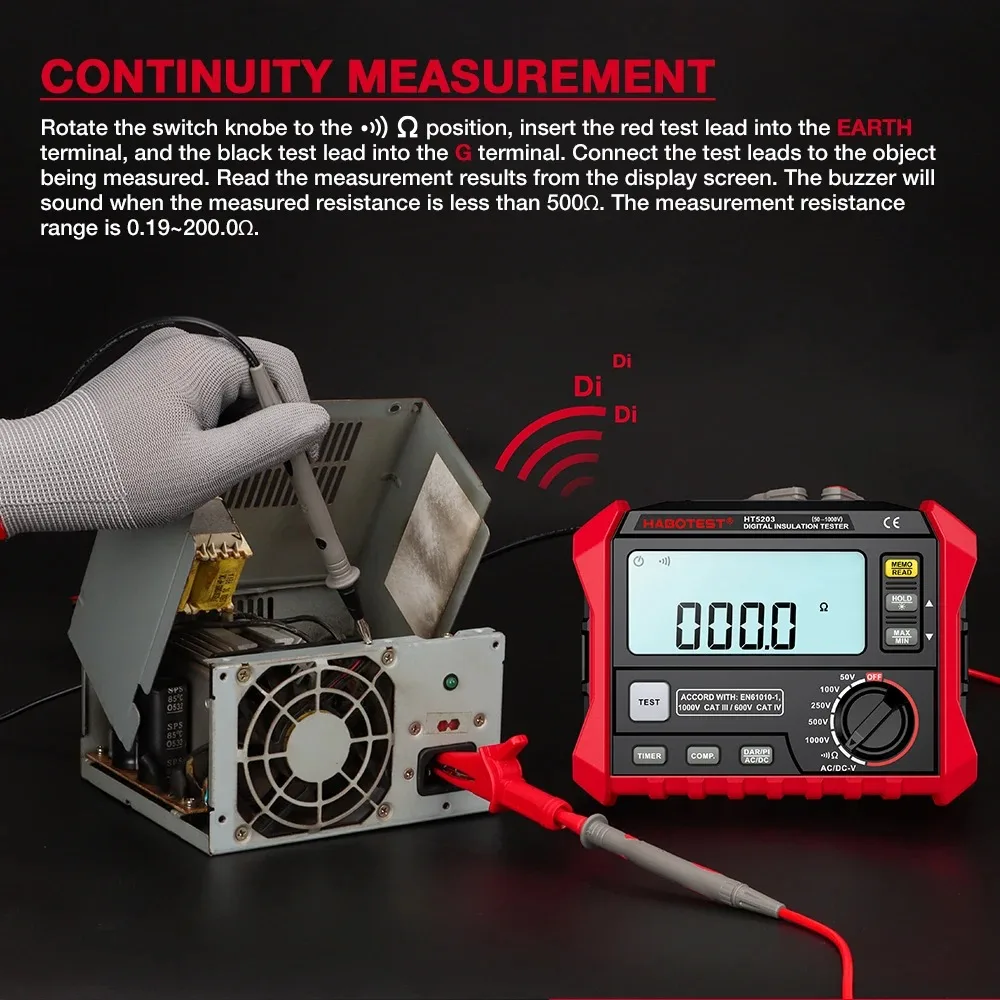 HABOTEST HT5203 Digital High-Precision Voltmeter Resistance Meter Electrical Megger Insulation Resistance Tester 0~100 G&Omega;