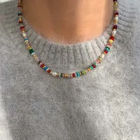 Colliers de perles d'eau douce naturelles en pierre colorée pour femmes, rétro, couleur or, chaîne de clavicule, bijoux cadeaux 3