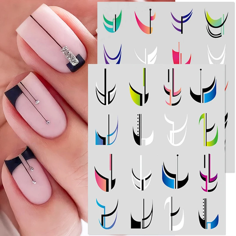 1Pc French 3D Nail Sticker Wave Hollow Painting Nail Trasnfer Sliders Manicure French Tips Sliders Wrap Nail Art Decoration