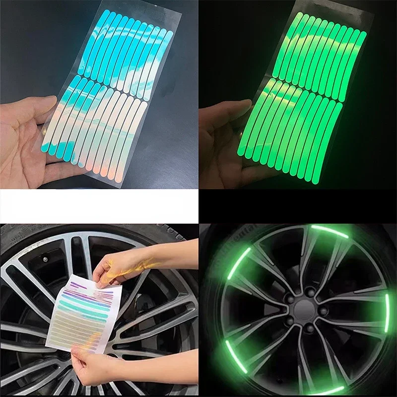 20PCS Wheel Sticker Reflective Seven Color Laser Sticker Luminous Anti-collision Personalized Car Stickers Car Accessories