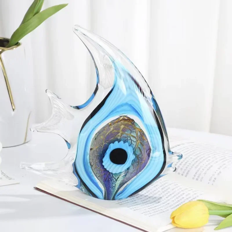 

Exquisite Blue Stripe Tropical Fish Sculpture Hand-blown Glass Sculpture Home Decoration Glass Fish Home Interior Decor Craft