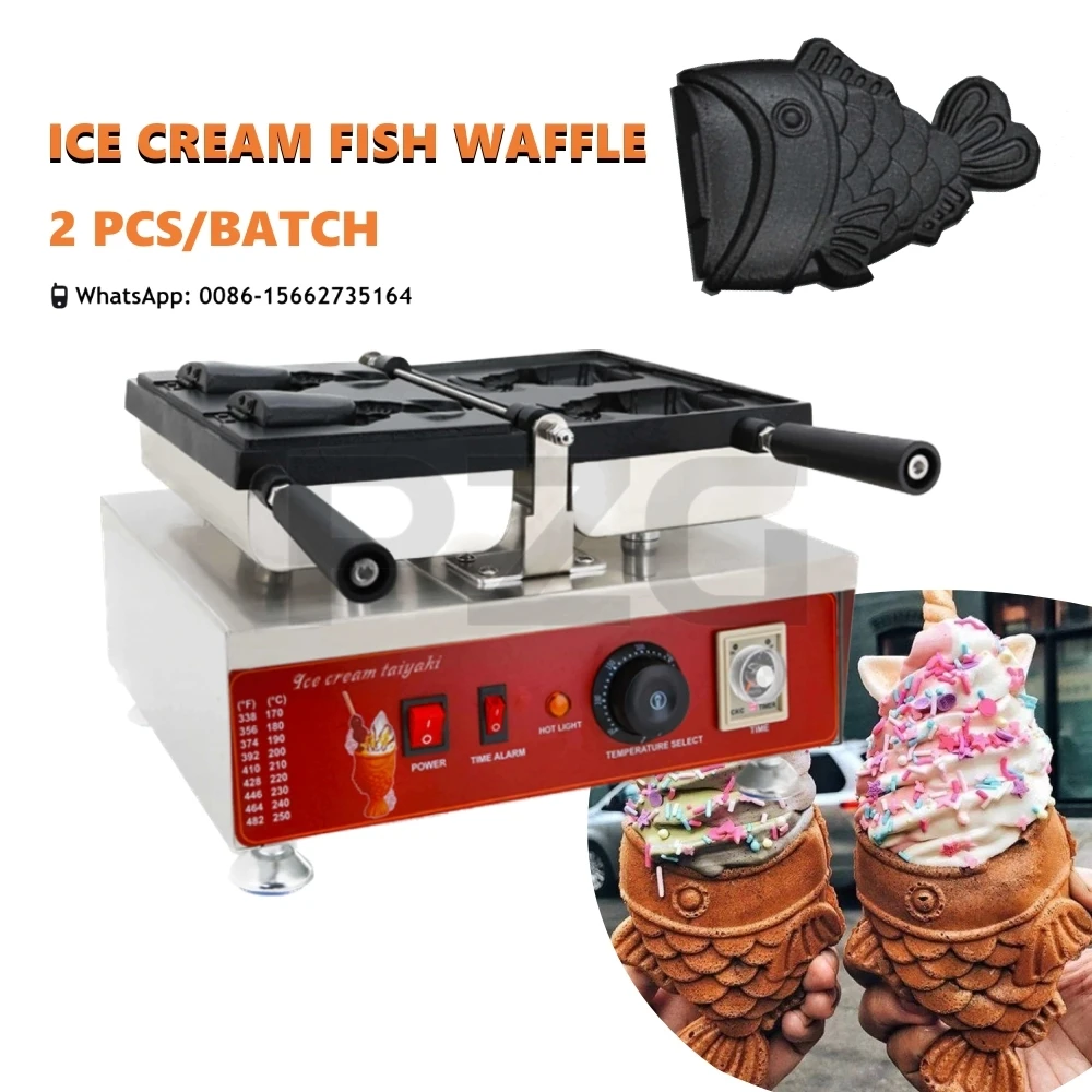 

Snack Equipment 2 Pcs Ice Cream Cone Open Mouth Taiyaki Machine Non Stick Korea Japan Fish Waffle Maker Fish Cake Machine