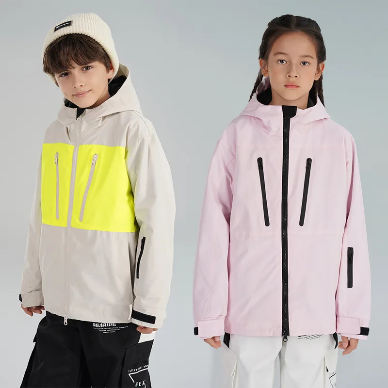 

Searipe Snowboard Kid's Jacket Hooded Solid Color Waterproof Windproof Durable For Skiing Hiking Winter Outdoor Sports Warm Coat