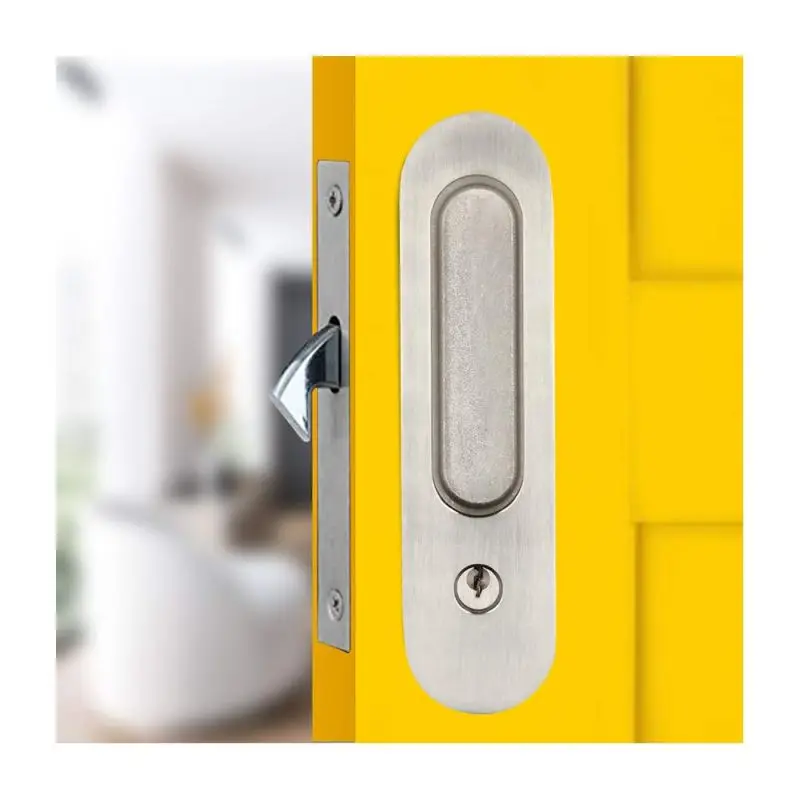 Wooden Door Sliding Door Lock Matte Black 173 Pocket Lock Hardware Invisible Recessed Handle Latch With Keys Barn