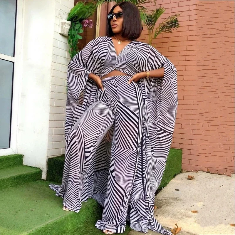 Women Two Piece Set Summer African Dashiki Fashion Long Dress Pants Suits Party Dresses Plus Size