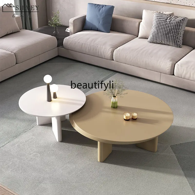

zqRound Combination Modern Simple and Light Luxury Creative Furniture Large and Small Apartment Type Solid Wood Side Table
