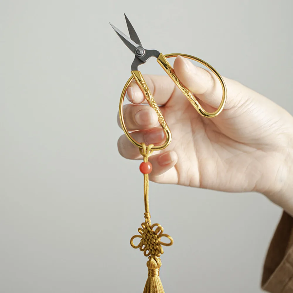 Exquisite Stainless Steel Tassel Tea Scissors Tea Packing Bag Bag Shears Chinese Knot Pendant Cutters Ceremony Accessories